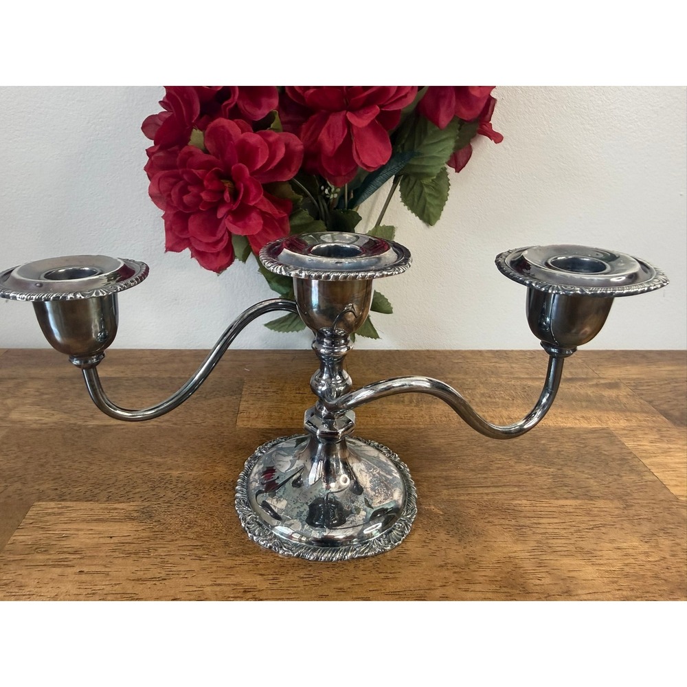 Vintage RPβ Canada Silver Plate Three Arm Candelabra Candle Holder Centrepiece